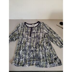 Laura Ashley Womens Shirt Sz 2XL‎ Top Blouse 3/4 Sleeve Black White Buttons